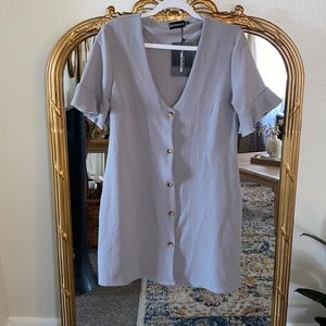 NWT Pretty Little Thing Grey Button Down T-shirt Ruffle Dress